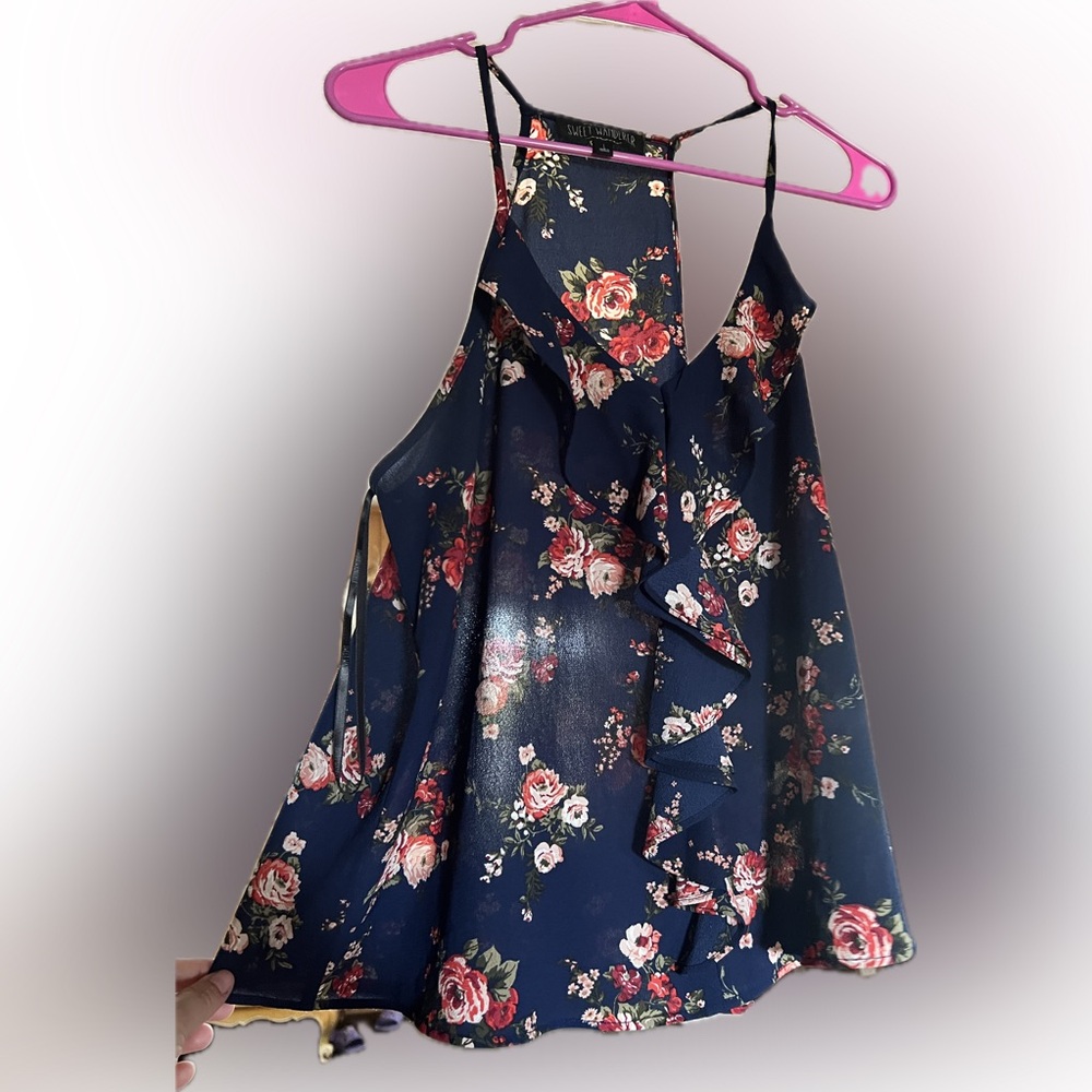 Floral Navy Sleeveless Top